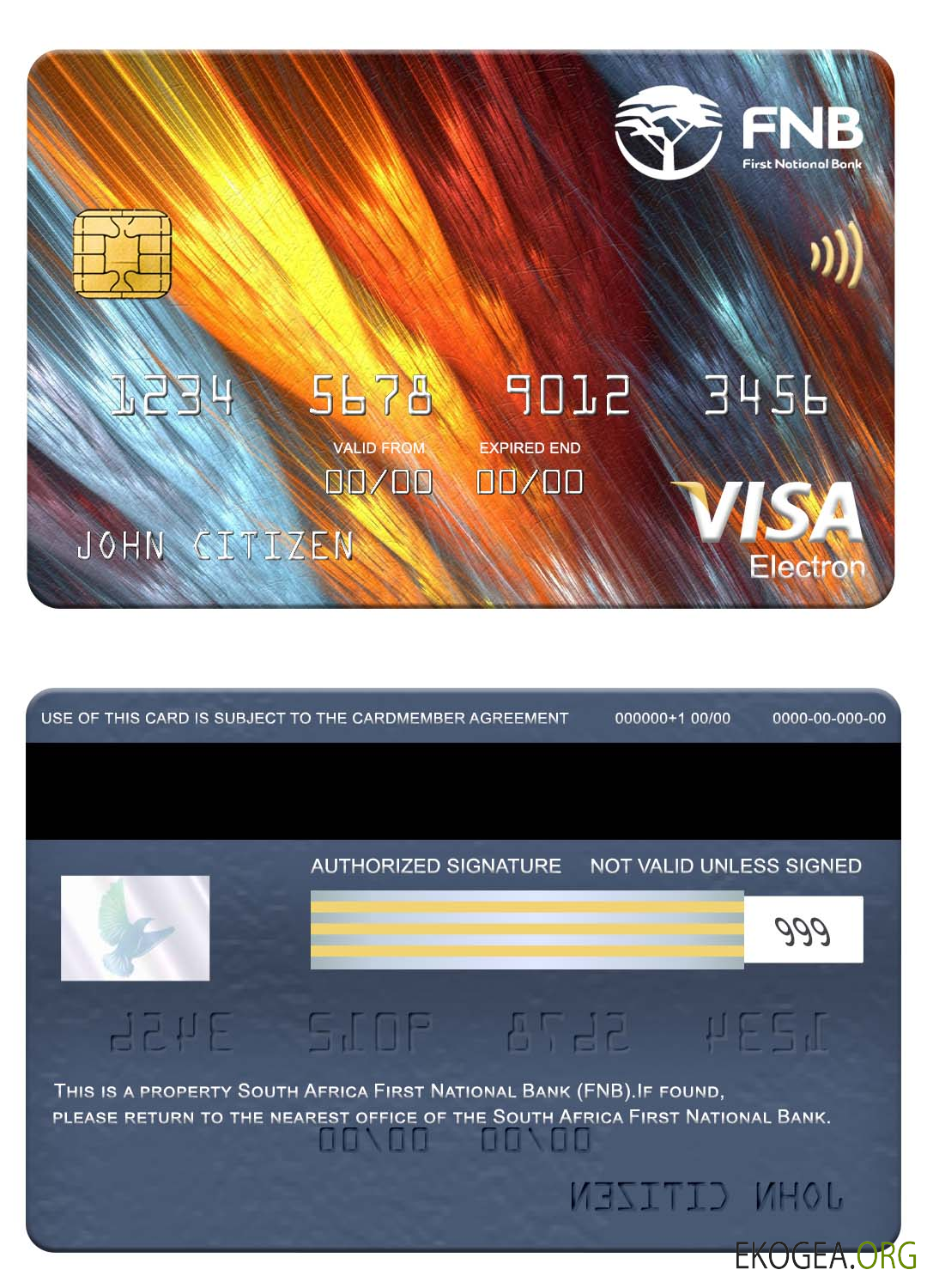 Carte électronique visa de la First National Bank (FNB) d'Afrique du Sud